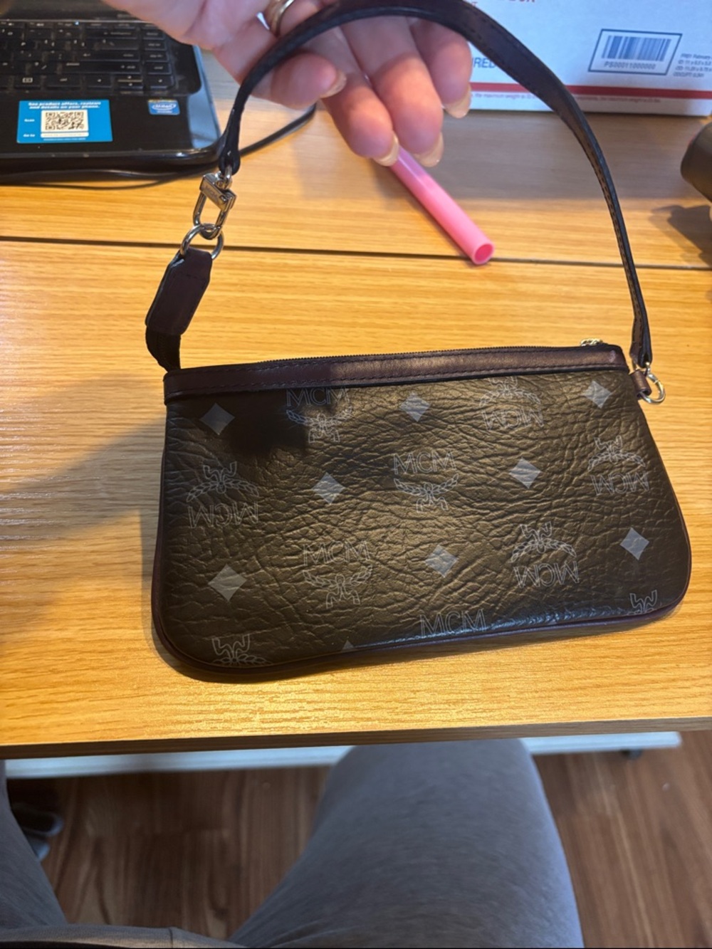 MCM Black and Dark Brown Monogram Wristlet Clutch - Picture 13 of 14